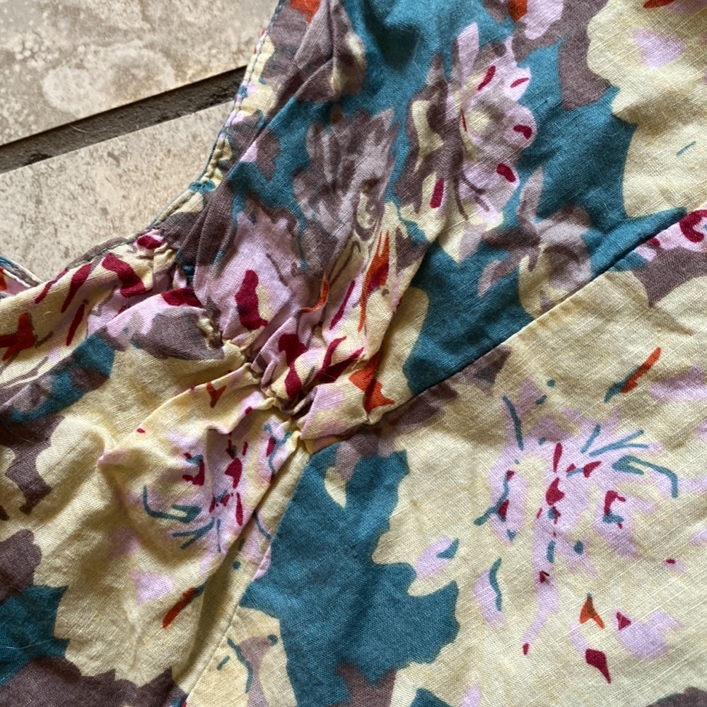 Blue Floral Cotton Sleeveless Mini Dress - Picture 3 of 8